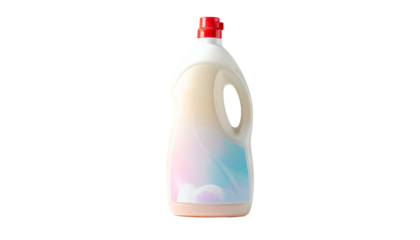 Curved bottle with swirly label and red cap against black