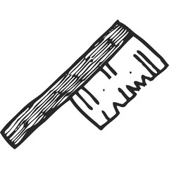 Hand Drawn Icon of a Vintage Toothbrush With Wooden Handle and Bristles Against a White Background