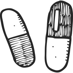 Hand Drawn Medical Pills Icon In Black And White With Transparent Background Simple Sketch Of Capsule For Healthcare And Pharmacy