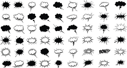 Collection of black and white comic book style speech and thought bubbles speech bubble explosion