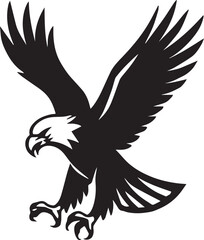 Fototapeta premium Eagle in flight silhouette vector illustration in black with wide wings, extended talons and fierce expression for strength and freedom design theme
