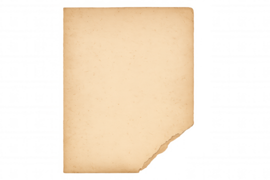 Old textured paper sheet with distressed and torn edges providing a vintage blank background, transparent png element