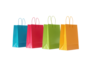 Four colorful shopping bags arranged horizontally
