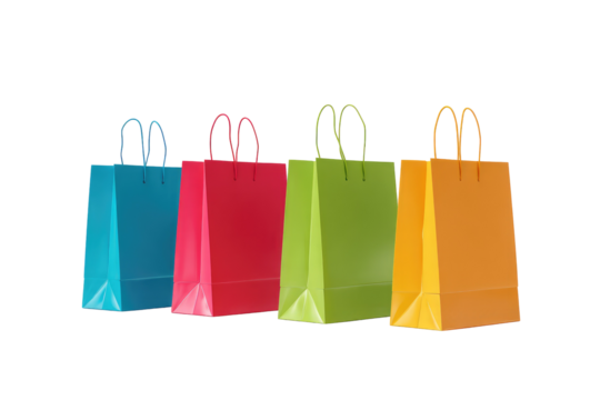 Four colorful shopping bags arranged horizontally