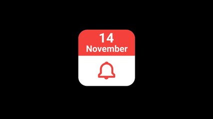 14 November Calendar with Notification Bell Animation | Event Reminder Concept