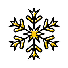 Fototapeta premium Stylized Yellow Snowflake Icon on Black Background symbol winter