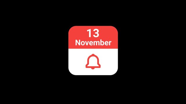 13 November Calendar with Notification Bell Animation | Event Reminder Concept