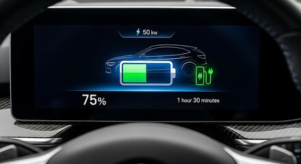 Electric vehicle dashboard displaying battery charge
