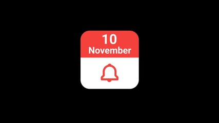 10 November Calendar with Notification Bell Animation | Event Reminder Concept