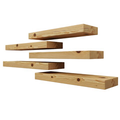 Obraz premium Set of Five Floating Rustic Wooden Shelves Displaying Natural Wood Grain on Black Background