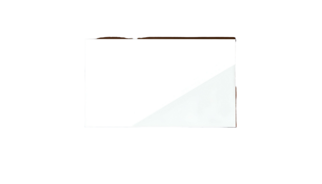 White rectangular screen with faint diagonal line set against a stark black background