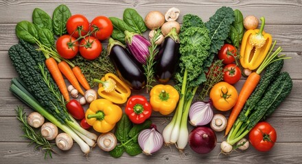 Assortment of Fresh Organic Vegetables and Ingredients for Healthy Cooking