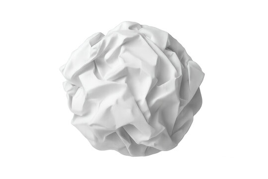 Crumpled white fabric ball creating abstract texture and wrinkled surface on transparent background