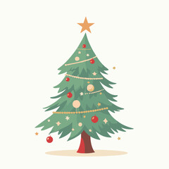 Fototapeta premium Festive decorated green christmas tree vector illustration