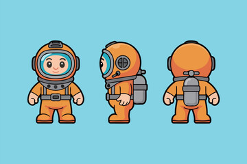Adorable cartoon diver ready for underwater adventures, perfect for kids' content, educational materials, and fun, vibrant designs with a touch of whimsy