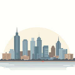 Obraz premium Serene cityscape illustration featuring modern architecture against a soft pastel sky