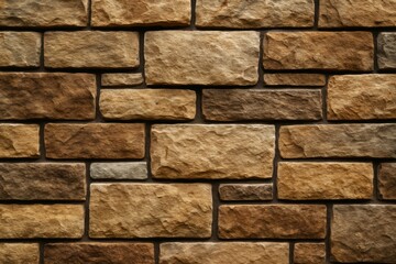 Fototapeta premium Realistic light brown stone brick wall with detailed textures and shadows creating a rugged and natural abstract background pattern effect. Ai generative