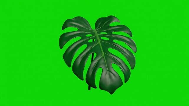 Vibrant green monstera leaf isolated on a bright green background