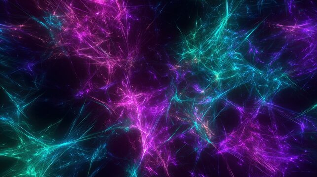 Vibrant neon fractals dancing across infinite voids abstract tech background
