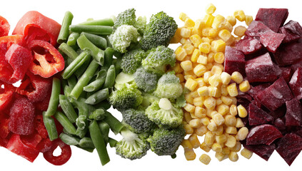 Frozen vegetables arranged in rows