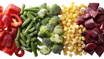 Frozen vegetables arranged in rows