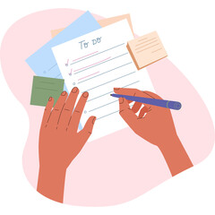 Handwriting A To Do List On A White Paper With A Blue Pen And Pink Background With Sticky Notes