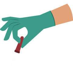 Hand Wearing A Teal Glove Carefully Holds A Small Red Pill Or Capsule Isolated On A White Background With A Soft Shadow