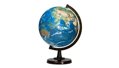 Earth globe showing continents, oceans, and a stand