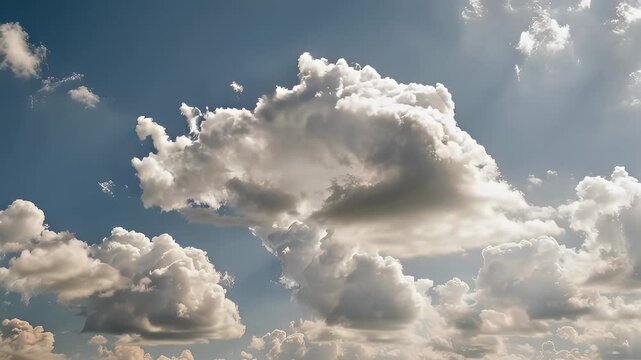 An aerial shot showcasing cumulus clouds against a bright blue sky with sunlight