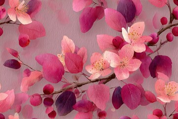 Elegant cranberry vine motif delicate watercolor strokes blush pinks and deep burgundy romantic stationery or wallpaper seamless pattern background