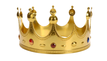 Golden crown with colorful jewels on a solid black background
