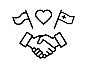 Handshake with flags and heart, symbol of peace