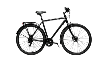 Sleek, dark city bicycle with racks, blacked-out and minimal