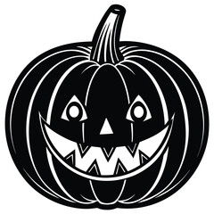 Spooky orange pumpkin jack-o-lantern face isolated on white for Halloween decoration, an autumn holiday symbol and vector illustration