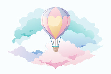 Obraz premium Whimsical hot air balloon floating amidst pastel clouds