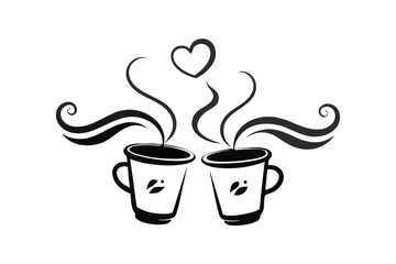 Two cups of coffee with heart
