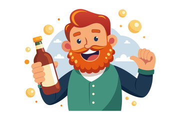 Cartoon man with red beard holding a bottle of beer