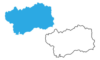 Map of Aosta Valley is a region of Italy. Map with detailed outlines and blue silhouettes.