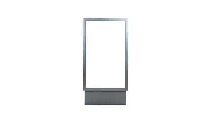 A tall, rectangular display with a blank white screen and a silver frame against black