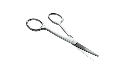 Obraz premium Shiny metal scissors slightly open on a stark black background