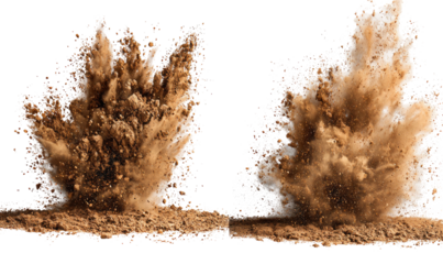 Powerful dirt explosions.  Two massive bursts of brown earth,  explosively erupting outward