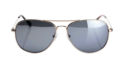 Aviator sunglasses with metal frame and reflective gray lenses