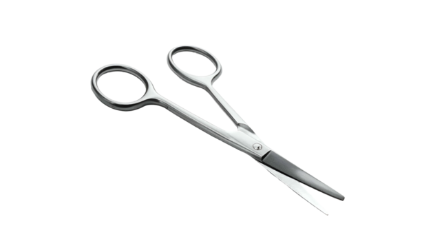 Shiny metal scissors slightly open on a stark black background - Powered by Adobe
