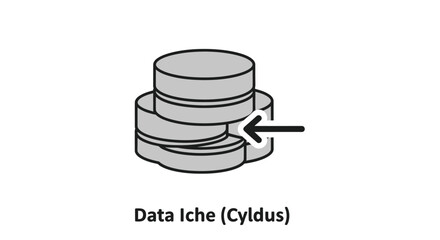 Stack of cylindrical data storage disks with arrow indicating access or selection vector