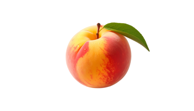 Isolated peach with leaf, yellow and red hues