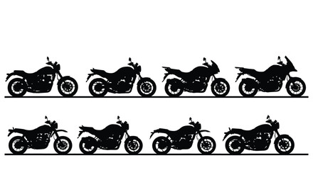 Obraz premium Collection of diverse motorcycle silhouettes displayed in two rows for automotive design concepts vector