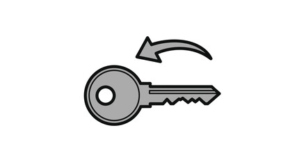 Key symbol with circular arrow indicating turning motion and security concept vector