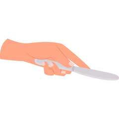 Human Hand Holding Silver Butter Knife Ready To Serve Food With Transparent Background