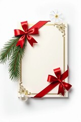 Elegant holiday card with a luxurious red satin ribbon