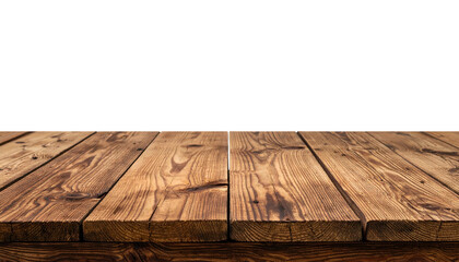 Rustic wooden table perspective against a stark black backdrop, perfect for product display